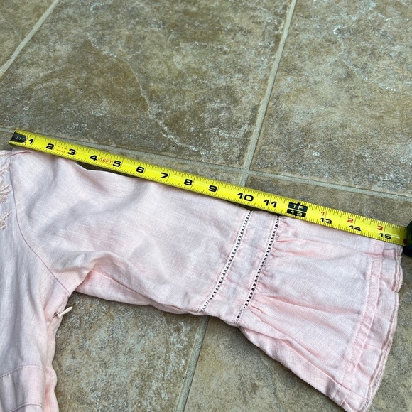 Edward Petite Womens Pastel Pink Linen Boho Embroidered Coquette Girl Blouse - Picture 11 of 12